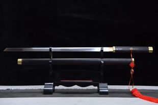 花纹钢烧刃素装唐横—暗银唐刀手工锻造装饰摆件未开刃
