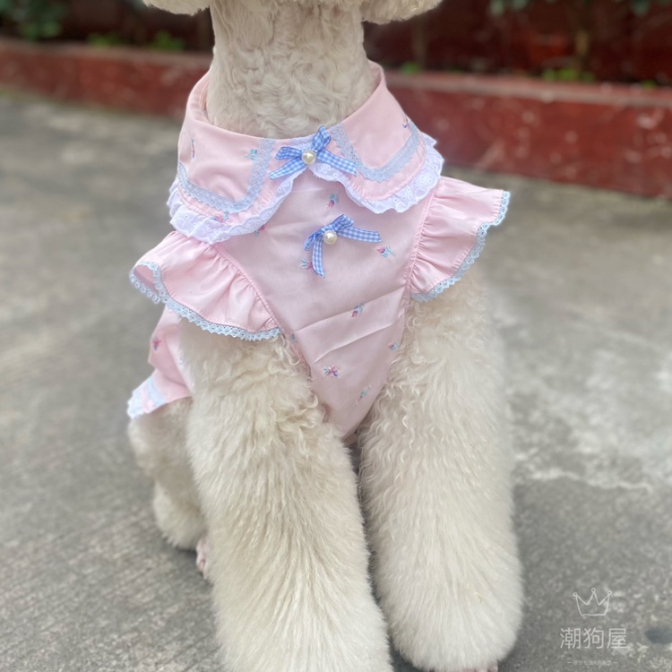 手工中大型犬可爱娃娃领刺绣珍珠衫巨贵衬衣甜美大狗衣服萨摩裙子