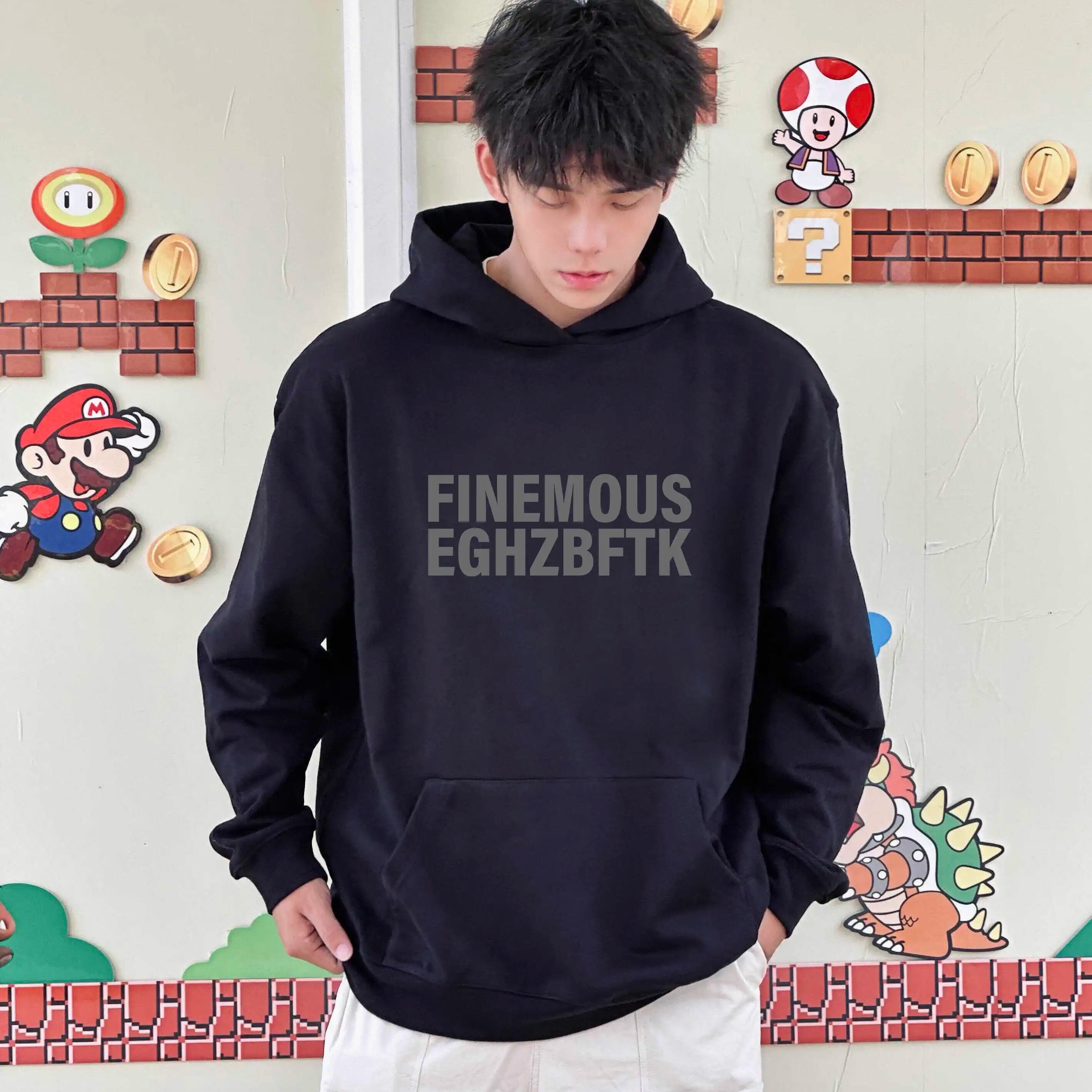 TAJN潮牌新款字母印花连帽卫衣男生美式重磅情侣帽衫加绒套头外套