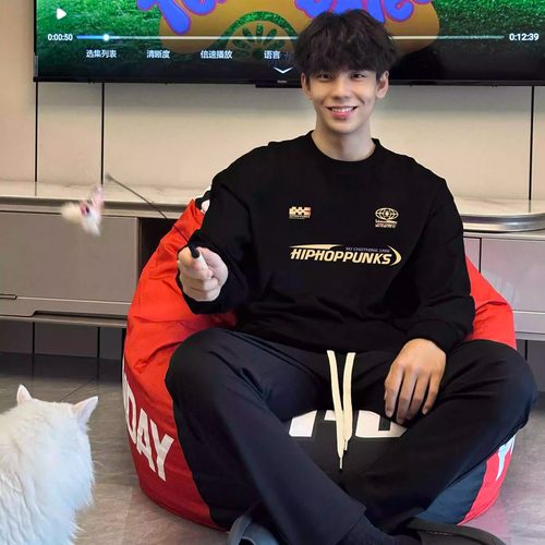 TAJN美式潮牌印花卫衣男春秋冬新款加绒潮流新款重磅长袖套头上衣