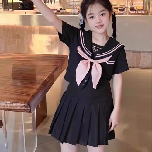 女童夏季JK学院风百褶裙两件套