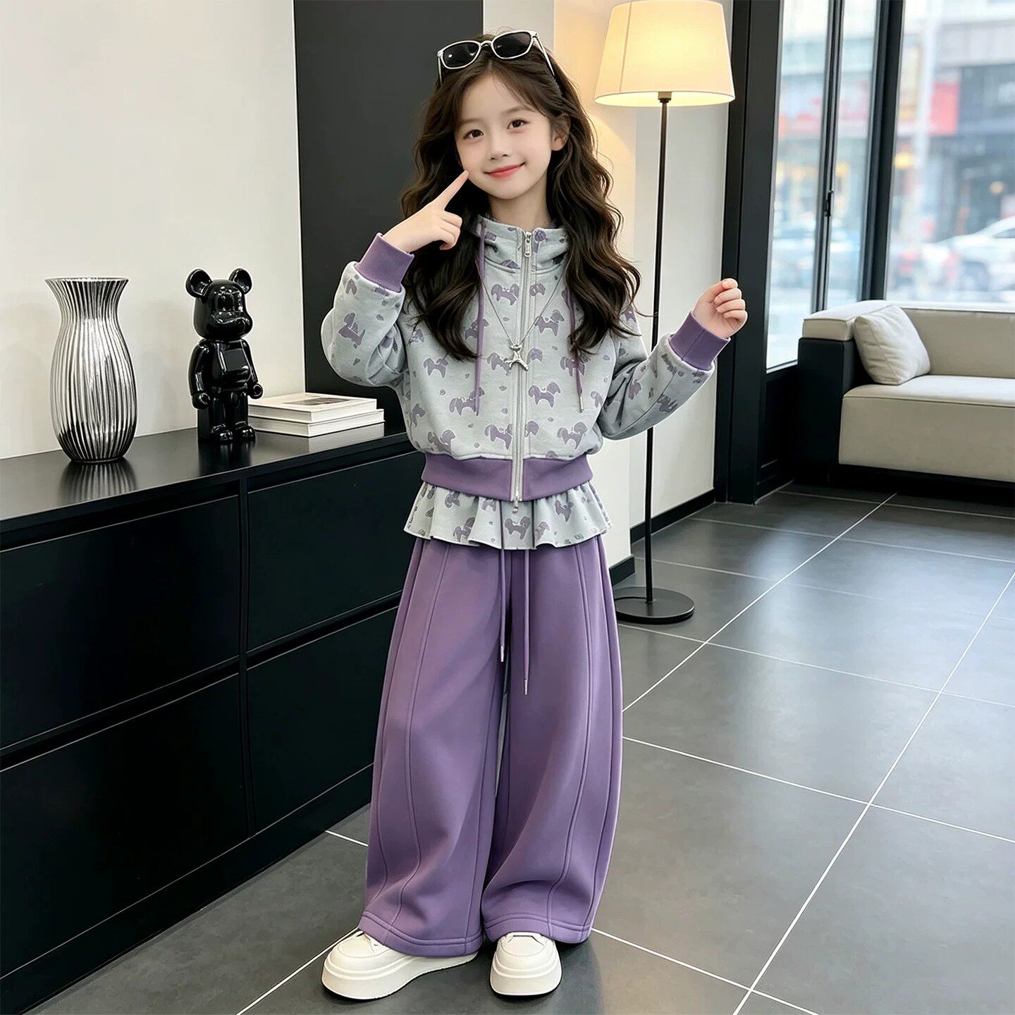 女童秋装运动连帽卫衣卫裤套装