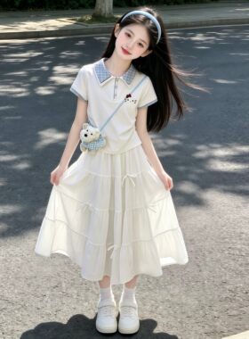 女童学院风POLO短袖蛋糕裙套装