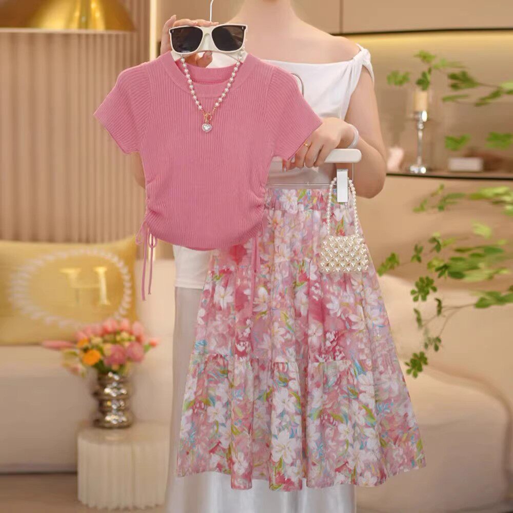 女童套装夏装短袖t碎花裙2026新款儿童女孩洋气薄款夏季T恤半身裙