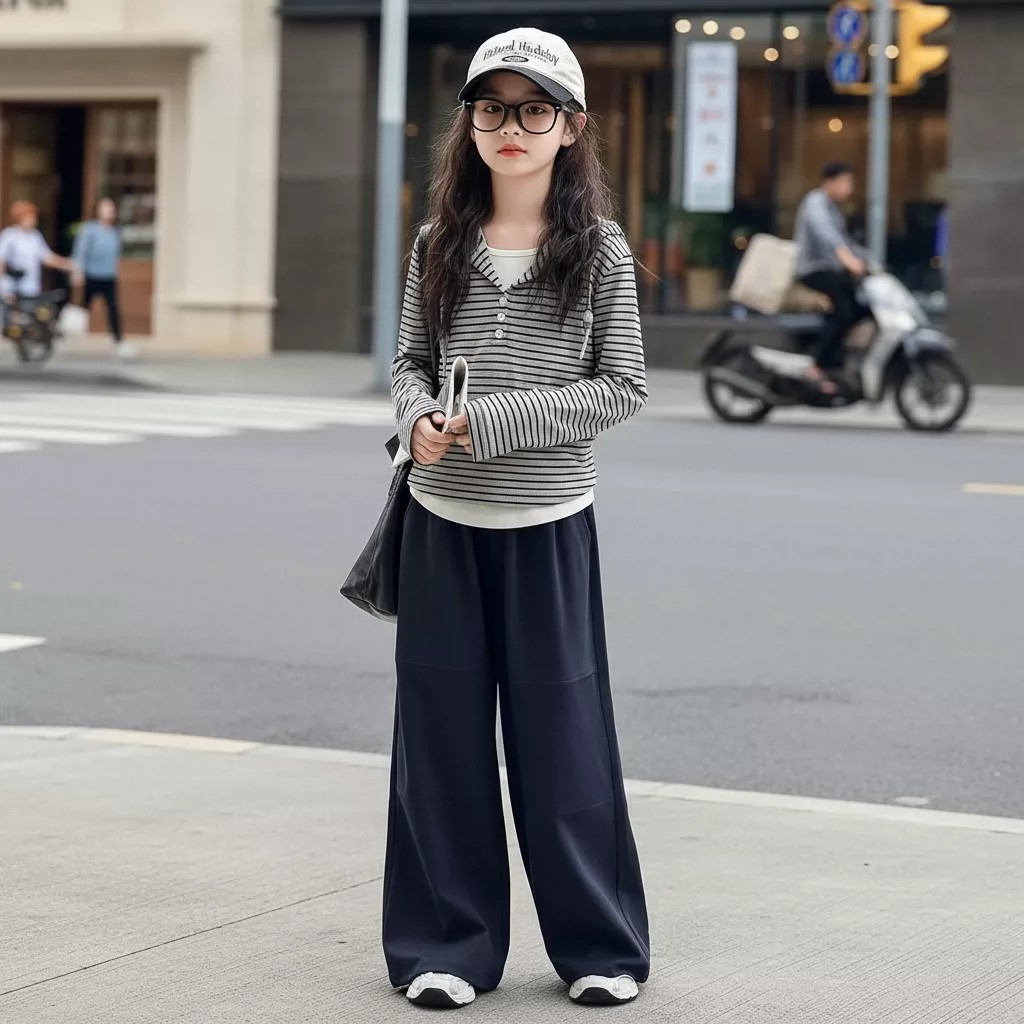 女童韩系条纹卫衣套装春秋新款