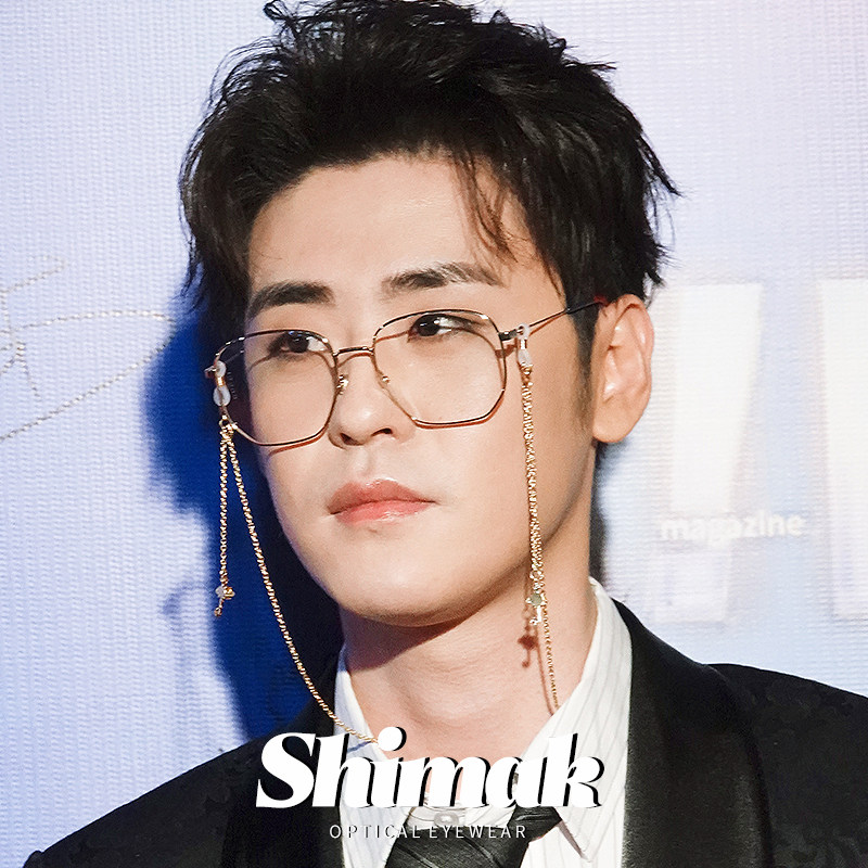 张云雷倪妮吴磊复古圆形防蓝光平光渐变眼镜框挂链男女瘦脸金丝边