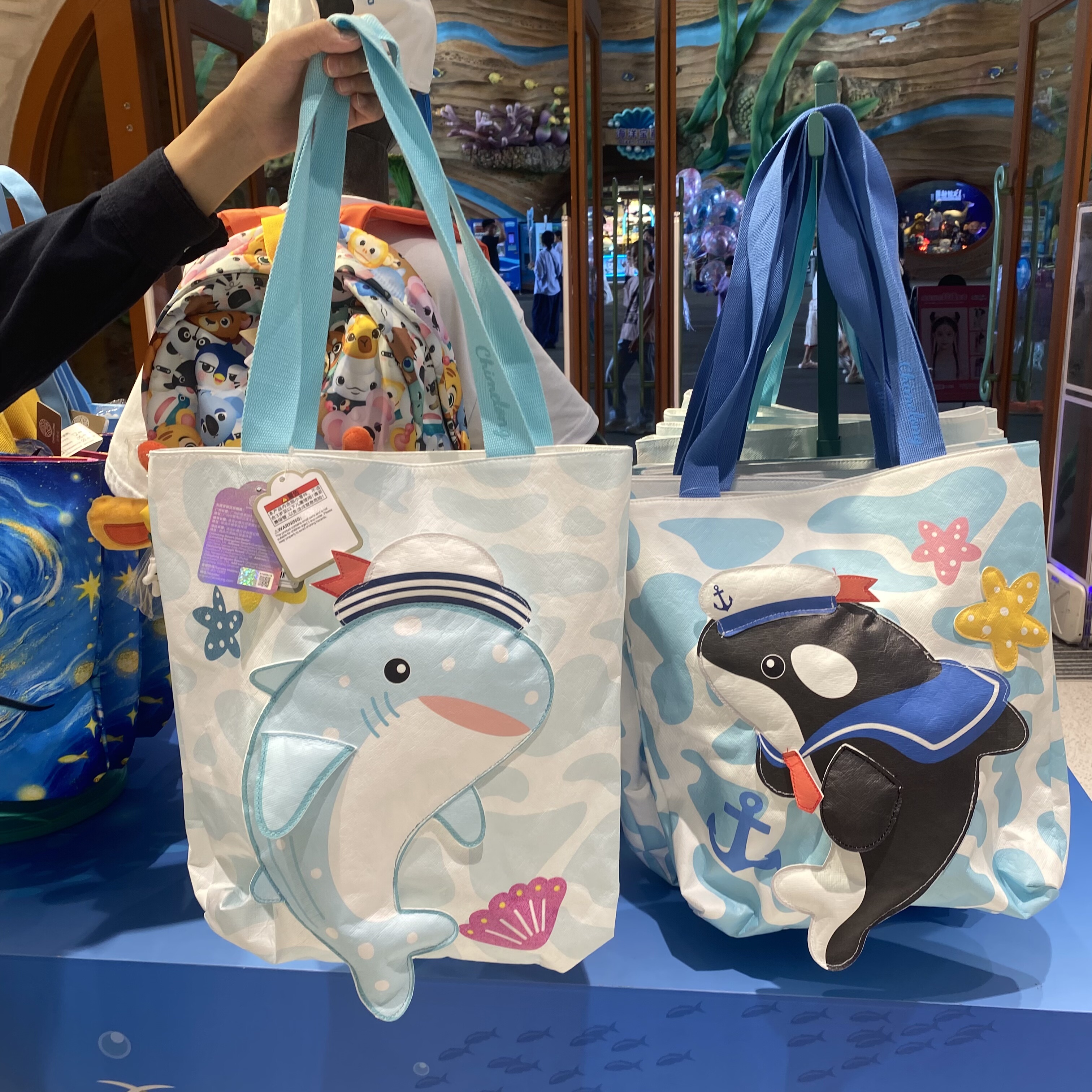 珠海广州长隆旅游纪念品动物园航海虎鲸鲸鲨帆布包手提袋学生礼物