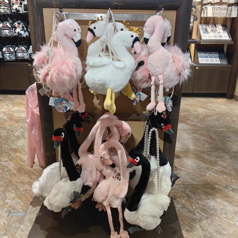 长隆旅游纪念品礼物 动物园黑火烈鸟天鹅包毛绒公仔斜挎包手提包