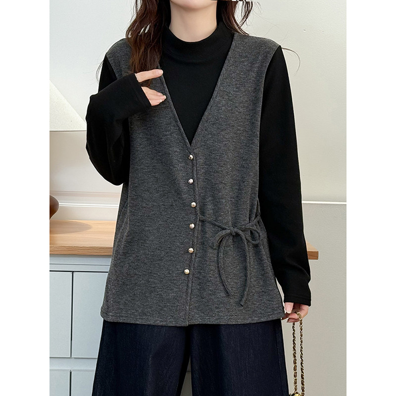 翠袖大码女装半高领假两件加绒磨毛打底衫女2025秋冬新款内搭上衣,女装/女士精品,大码内搭,淘宝优惠券,粉丝福利购,淘宝优惠卷