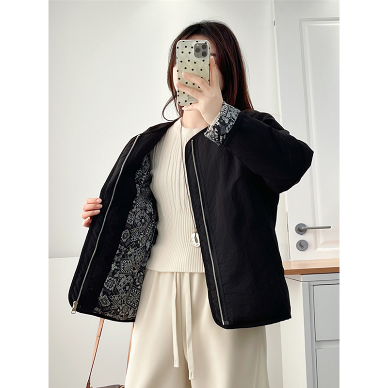 翠袖大码女装胖mm复古简约风拉链棉衣棉服女秋冬2025新款夹棉外套