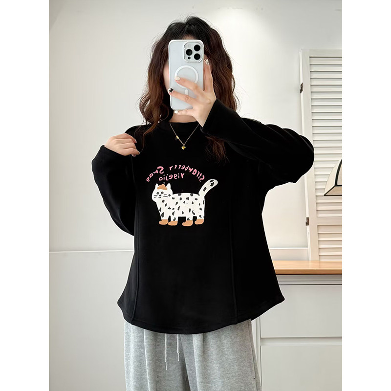 大码女装正肩加绒卫衣加厚内搭打底衫女2025秋冬显瘦长袖T恤上衣