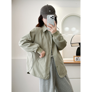 翠袖大码女装秋季新款纯色休闲夹克Polo领外套女宽松胖mm显瘦上衣