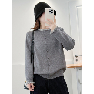 温柔气质花边针织开衫 女装 2025秋冬胖mm慵懒减龄加厚毛衣 大码 翠袖