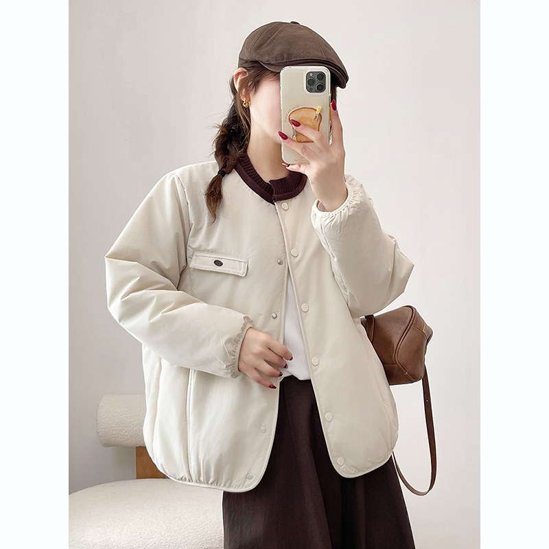 翠袖大码女装秋冬撞色针织棒球领棉服2026新款胖mm休闲夹棉衣外套