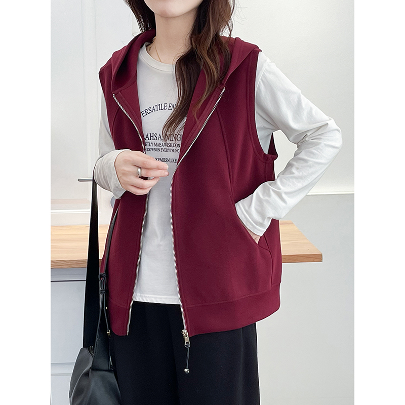 大码宽松连帽卫衣无袖马甲背心女
