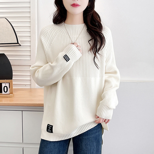 春秋冬女装 宽松慵懒风显瘦上衣2026新款 胖mm加厚毛衣 女大码 针织衫