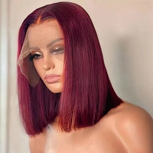 13*4frontal Straight Bob Brazilian Human hair 99j Wig