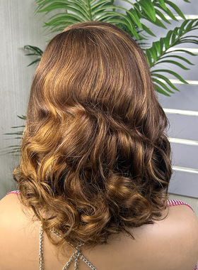 Honey brown P430 5X5 loose body short wavy 100% human hair