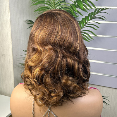 Honey brown P430 5X5 loose body short wavy 100% human hair