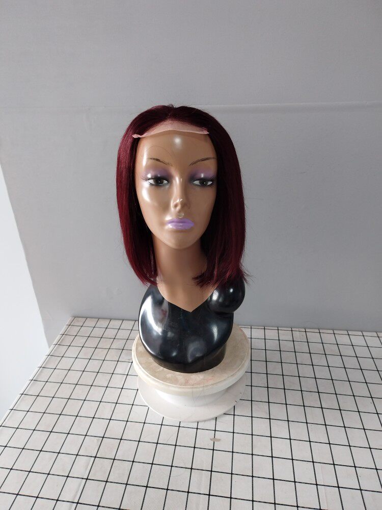 包邮假发2023热卖酒红色前蕾丝假发女短直发真人发4x4蕾丝30cm