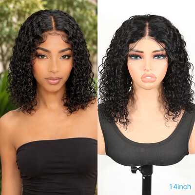 Glueless Bob Water Wave Human Hair 4x4 Lace Closure Wig漂扣