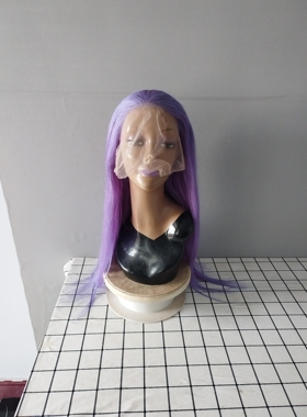 紫色前蕾丝发套真人发丝全头套长直发75cm