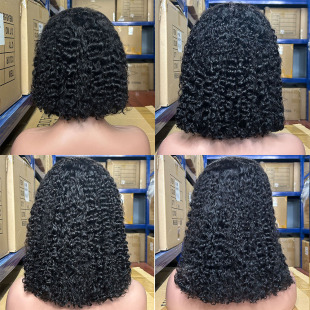 13*4前蕾丝曲发波波头头套真人发丝Burmese curly hair bob wigs