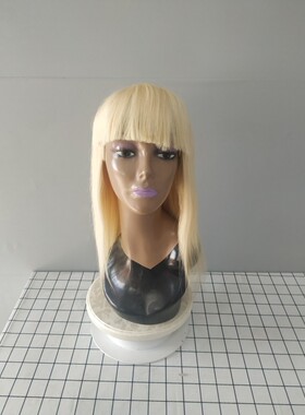 613金黄色发套真人发丝女齐肩发刘海全头套可烫染整顶发套45cm