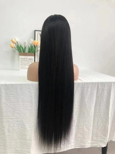 蕾丝真发全头高档手织发套女长直发自然黑随意分网红剧组造型85cm