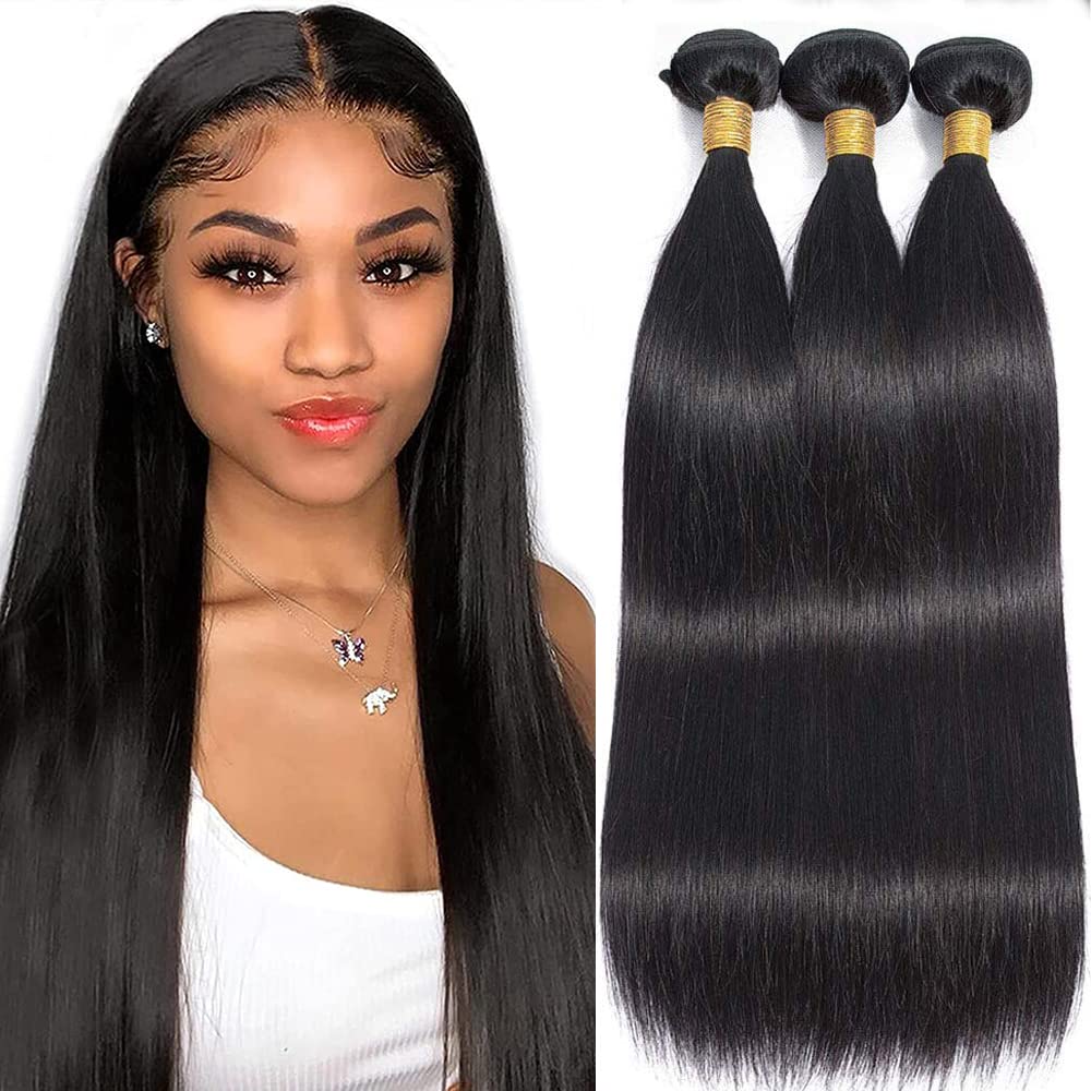 12a straight human hair bundle with lace frontal closure