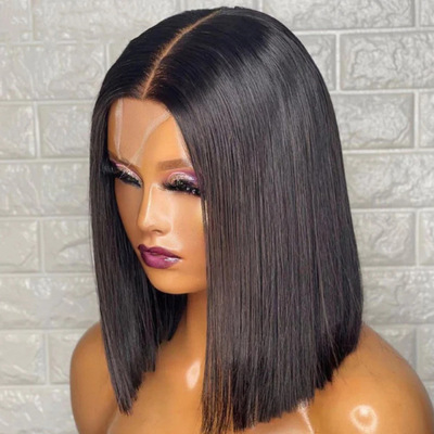 12A Human Hair 2*6 Closure Kim Bob Straight wig 200%density
