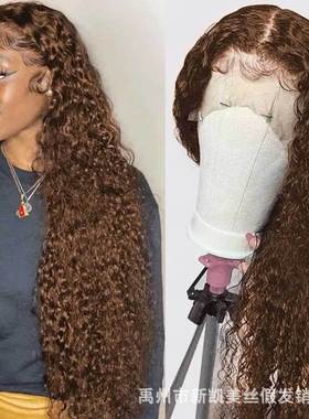 Chocolate Brown Curly Human Hair Wigs棕色曲发头套 一件代发
