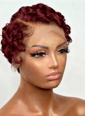 8inch 13x4 Finger Wave Pixie Wig上海头真人发human hair