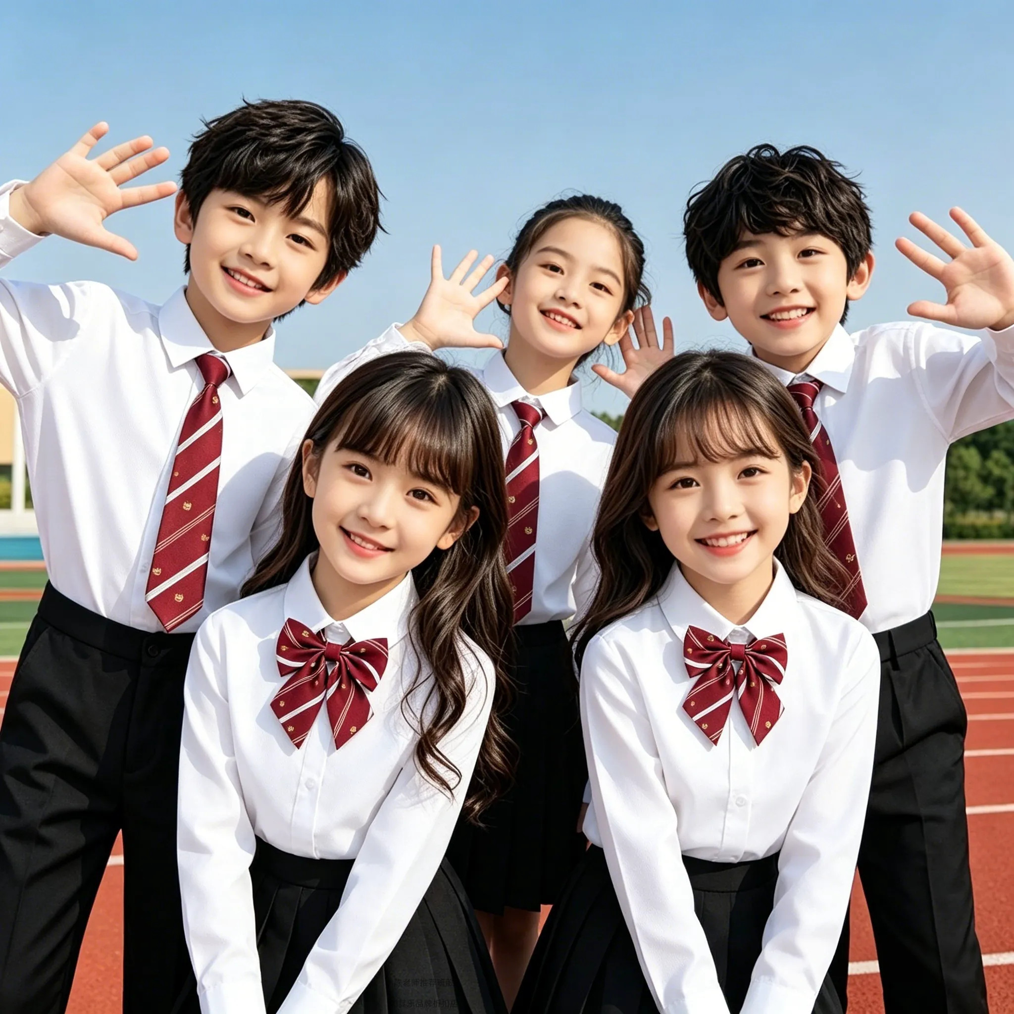元旦节儿童白衬衫长袖加绒衬衣黑裤女童演出服小学生运动会毕业照