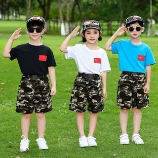儿童迷彩服纯棉短裤套装幼儿园夏表演服小学生夏令营军训服演出服