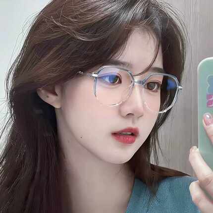 素颜近视眼镜女可配有度数圆脸显瘦高级感渐变防蓝光透明眼睛框架