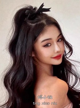 时尚博主Fiona同款黑色燕尾立体蝴蝶结顶夹高马尾颅顶发夹网红