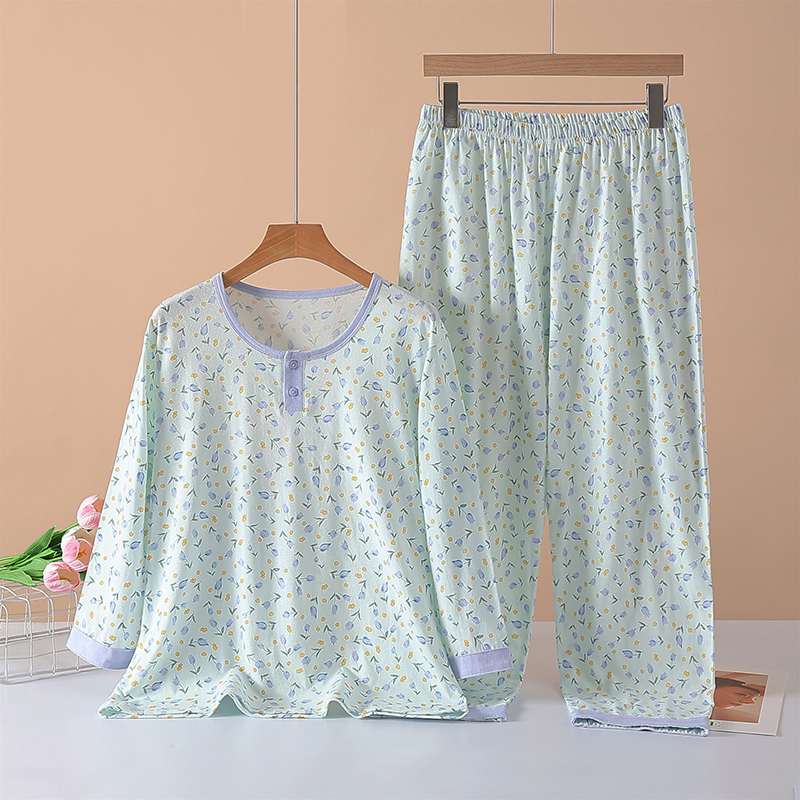 中老年女纯棉八分袖睡衣睡裤