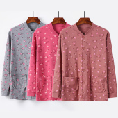 内衣秋衣单件 老太太长袖 中老年纯棉开身秋衣女大码 宽松对襟棉毛衫