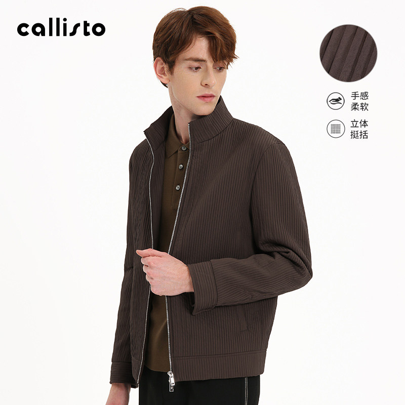 【褶裥工艺】callisto卡利斯特春秋男士条纹夹克棉服棉衣外套