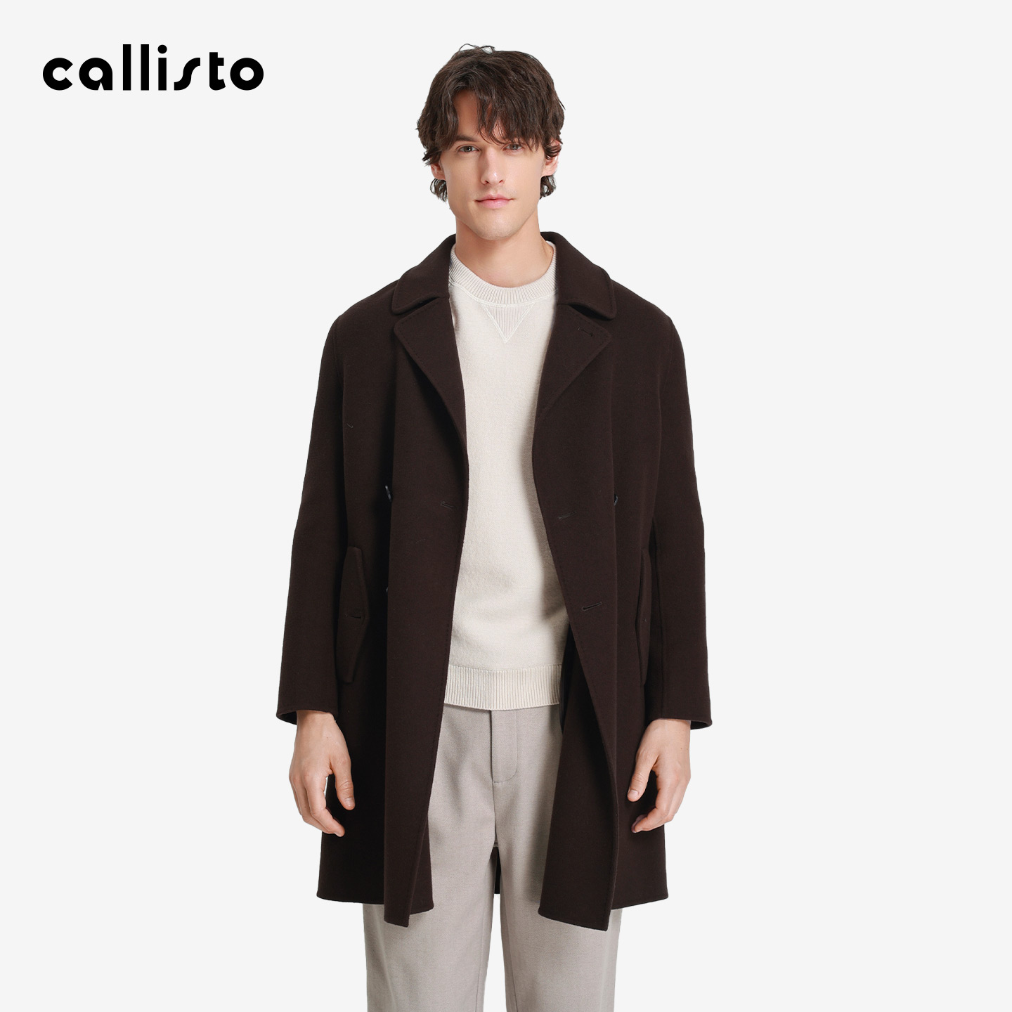 【商场同款】callisto2025冬季新款男士中长款纯羊毛保暖翻领大衣