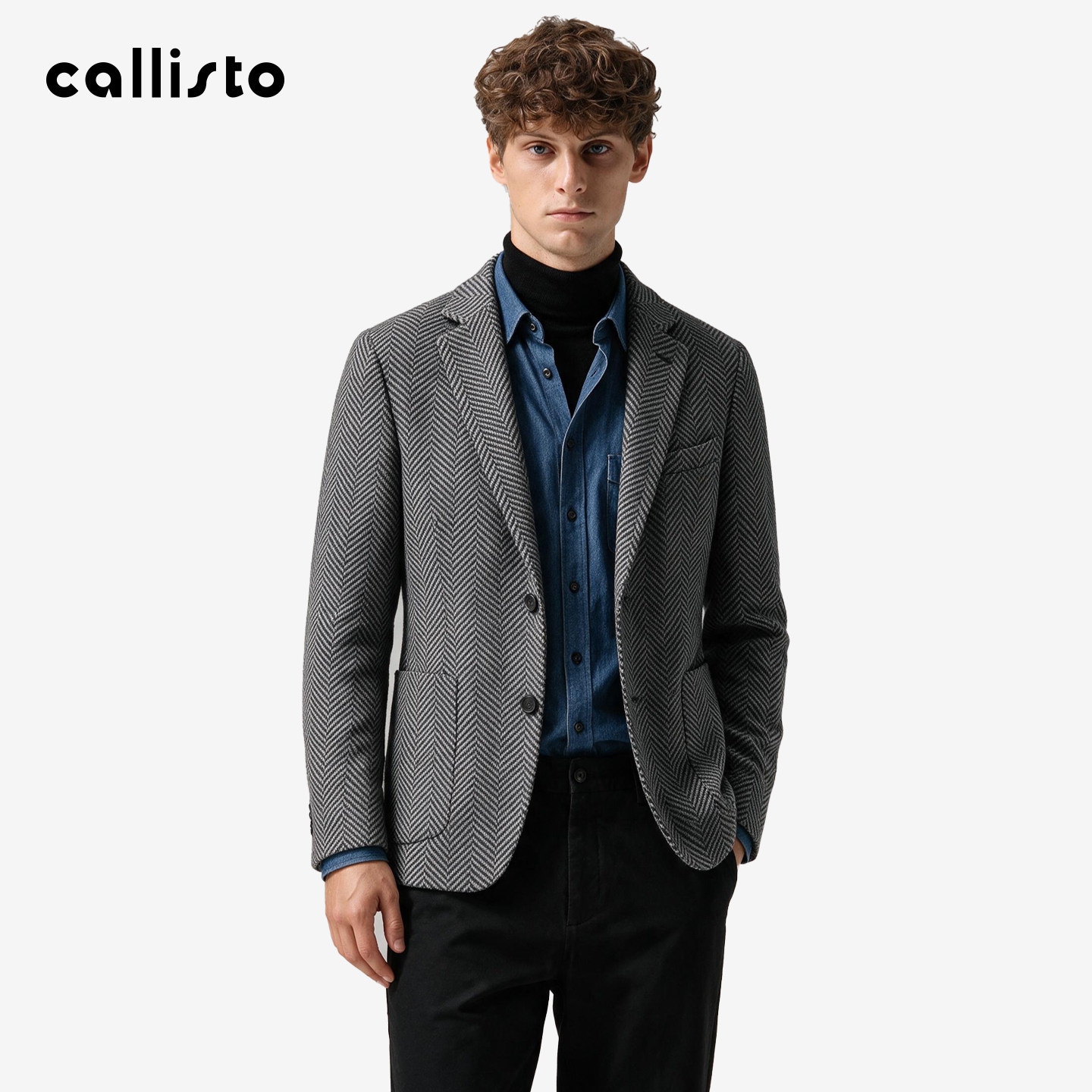 【绵羊毛山羊绒 双色交织波浪纹】callisto秋冬男士休闲西服单西