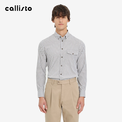 【商场同款】callisto2026春夏新款男士长袖条纹弹力混纺休闲衬衫