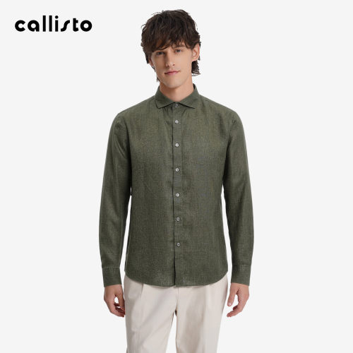 【亚麻100%】callisto2026春秋新款男士长袖翻领易打理舒适衬衫