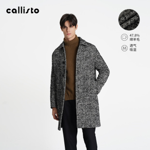 【秋冬焕新】callisto25冬新品男士耐穿易打理黑白双色人字纹大衣