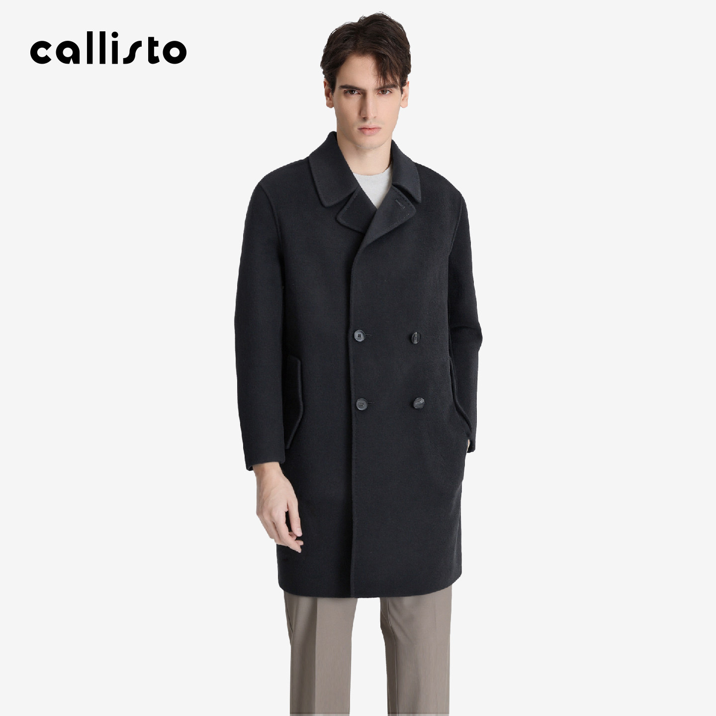 【商场同款】callisto2025冬季新款男士中长款纯羊毛保暖翻领大衣