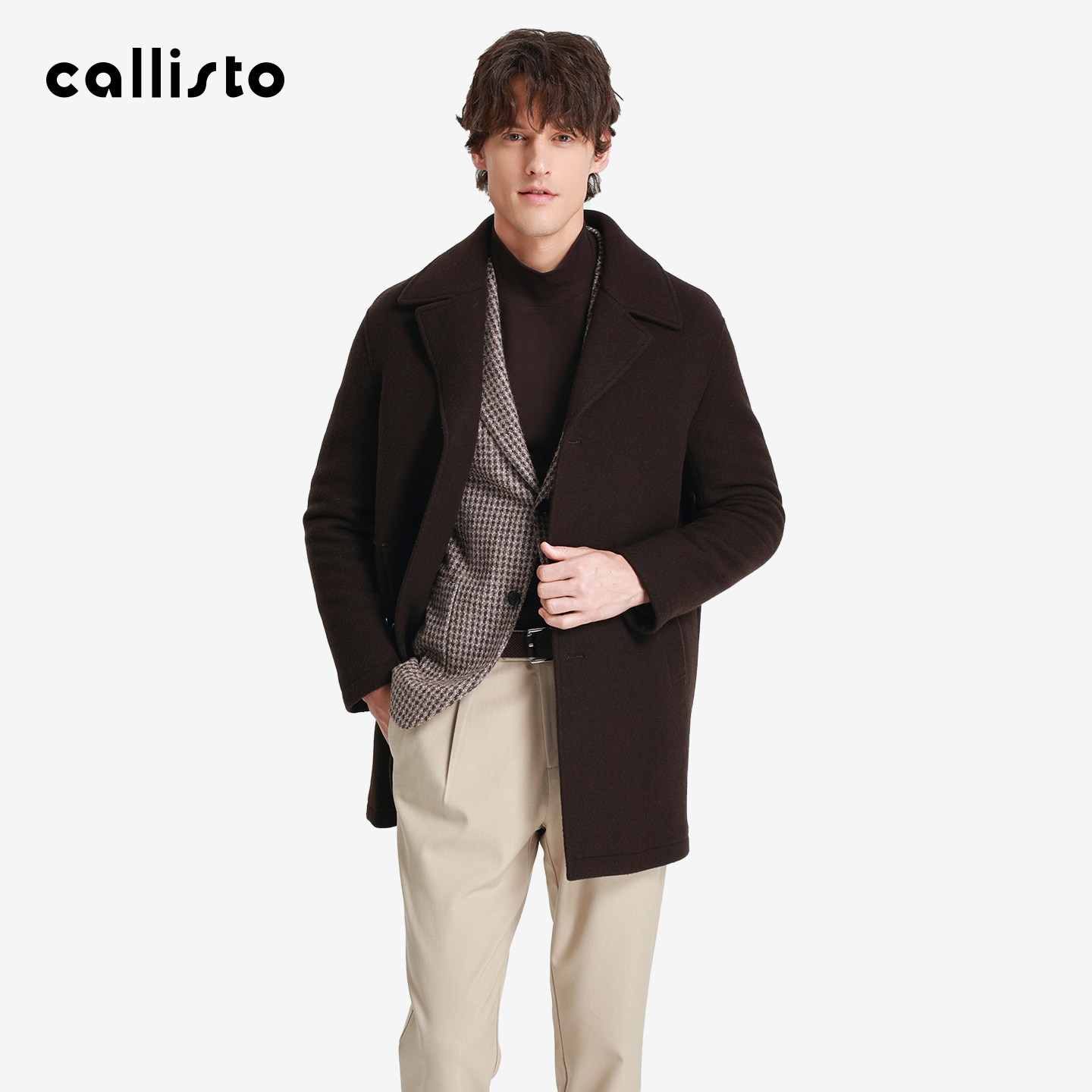 【商场同款】callisto2025冬季新款男士外套中长款纯羊毛商务大衣