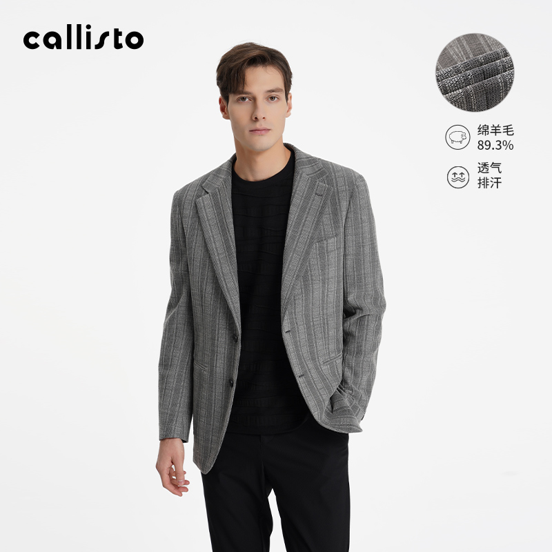 【商场同款】callisto2025春新款进口绵羊毛混纺条纹平驳领西服男