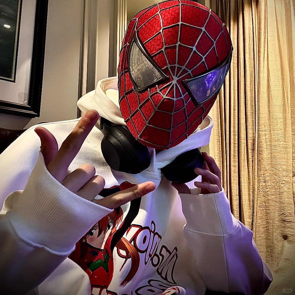 网红同款蜘蛛侠头套眼睛可动手动电动可眨眼面罩超凡英雄远征头盔