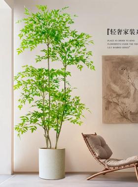 大型落地摆件玄关装饰品电视柜高档轻奢客厅仿真绿植南天竹假花树
